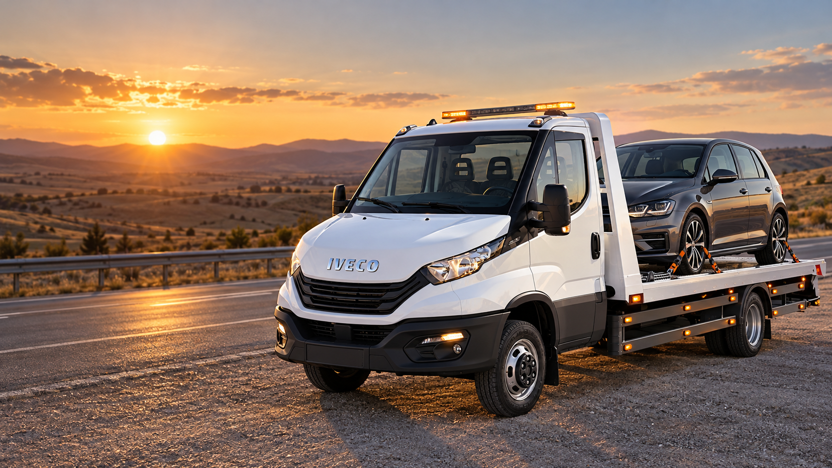 Sungurlu çekici hizmeti için beyaz Iveco Daily kayar kasalı kurtarıcının temsili görseli